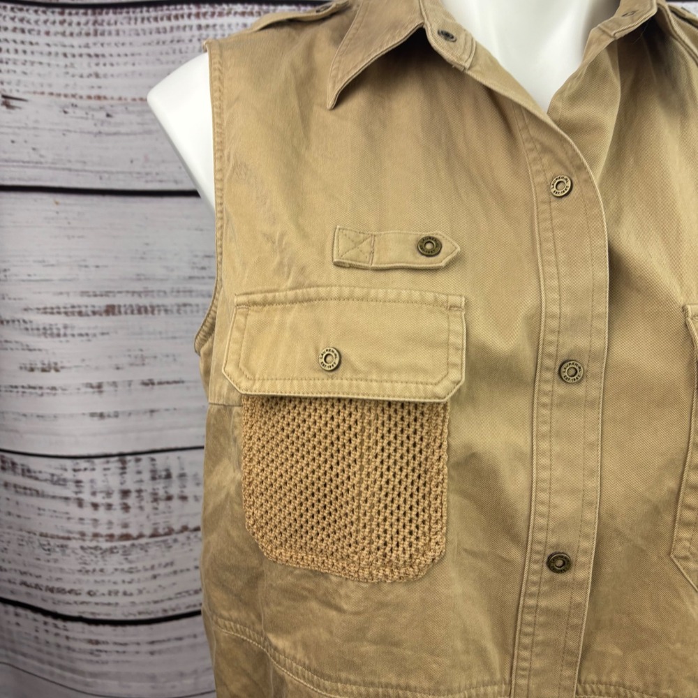 Lauren Ralph Lauren LRL VTG Sleeveless Top Tan Button Down Safari Vest Utility L - Picture 2 of 11